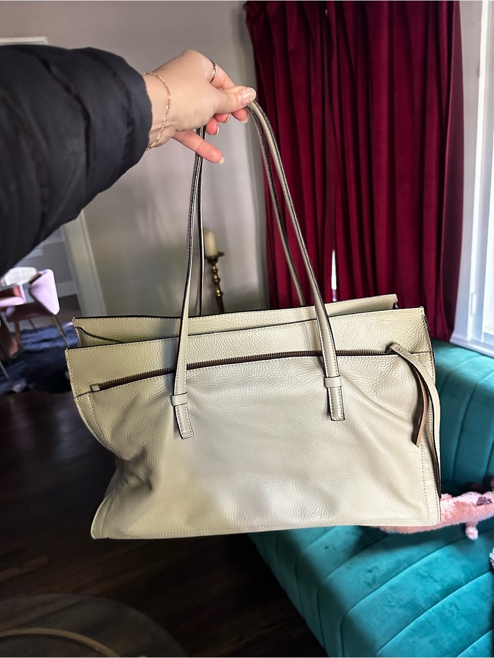 Leather Tote Handbag in Light Beige - Classic Everyday Carry Vittoria Napoli